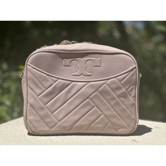 Tory Burch Alexa Stitch Shell Pink Camera Leather Cross Body Shoulder Bag - Picture 2 of 10
